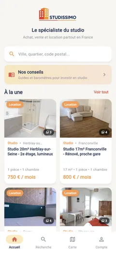 L'accueil de l'application Studissimo