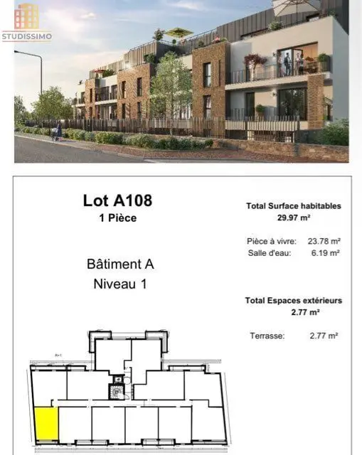 Studio 29m² Montévrain - Lumineux, proche commerces - Photo 1