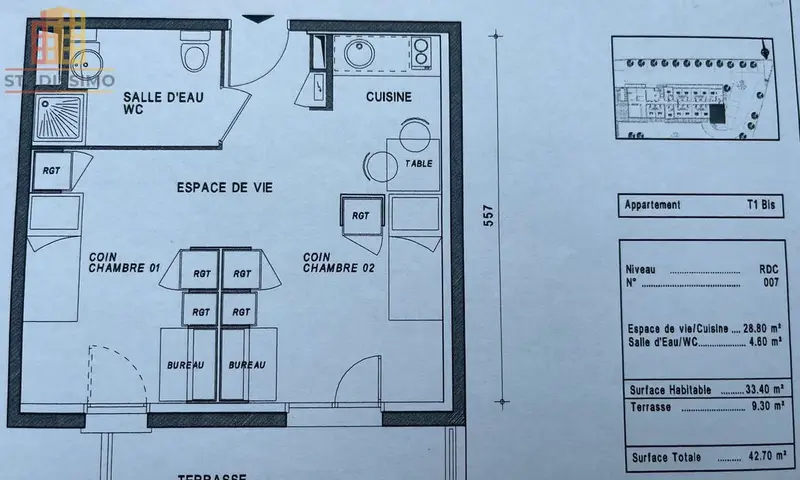 Studio 33m² Montpellier Hôpitaux-Facultés - DPE A - Photo 1