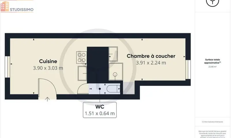 Studio 23m² Troyes - Meublé, DPE D - Photo 3