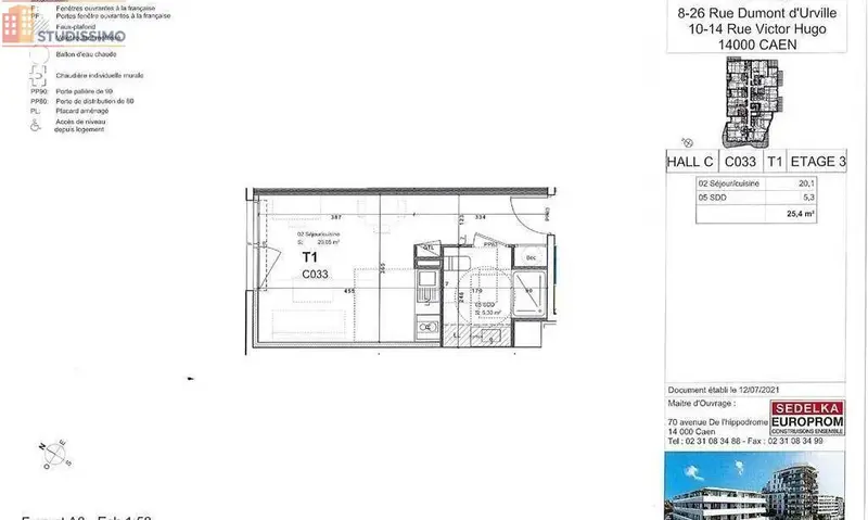 Studio 25m² Caen 14000 - Lumineux, DPE A - Photo 1