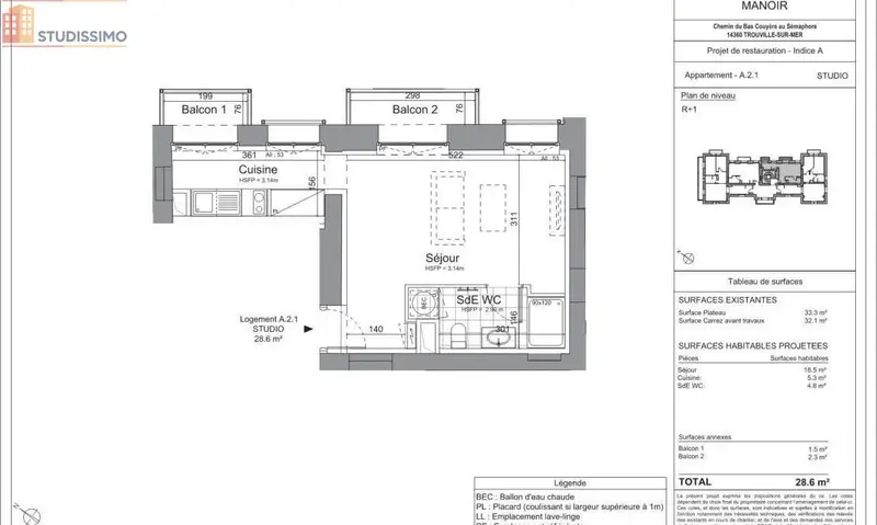 Studio 28m² Trouville-sur-Mer - - Photo 1