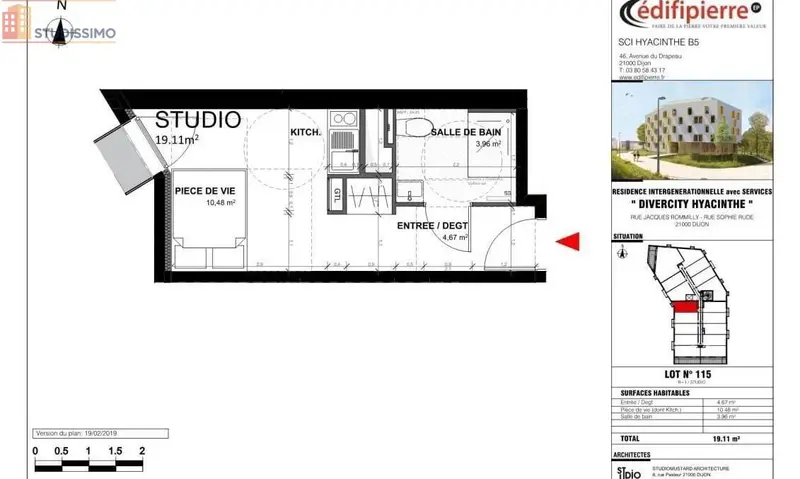 Studio 19m² Dijon 21000 - Photo 2
