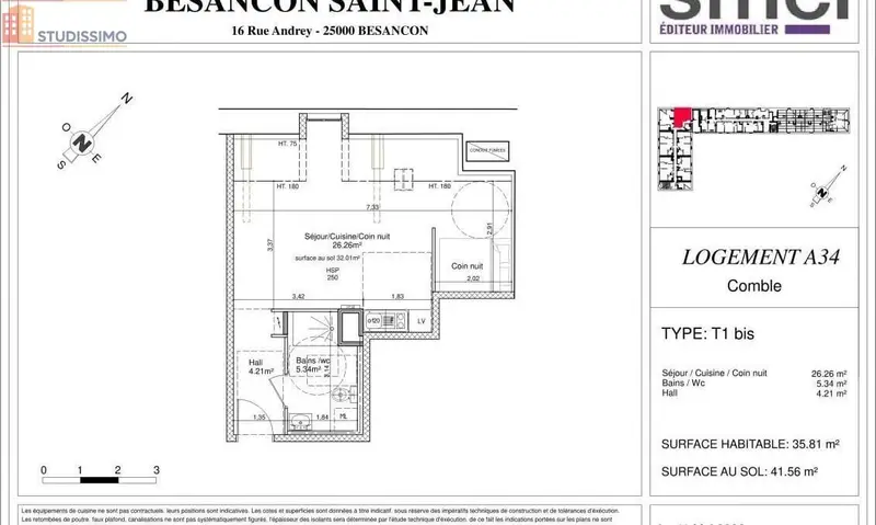 Studio 35m² Besançon - luminosité, DPE C - Photo 2