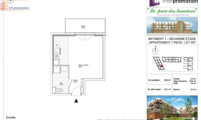Studio 26m² Chartres - CPE C - Photo 2