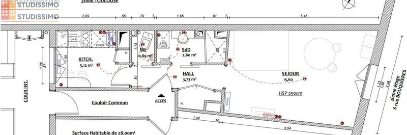 Studio 28m² Toulouse centre - Meublé, 3e étage - Photo 2