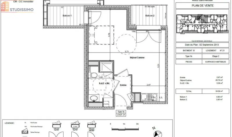 Studio 34m² Saint-Herblain - Lumineux, calme - Photo 1