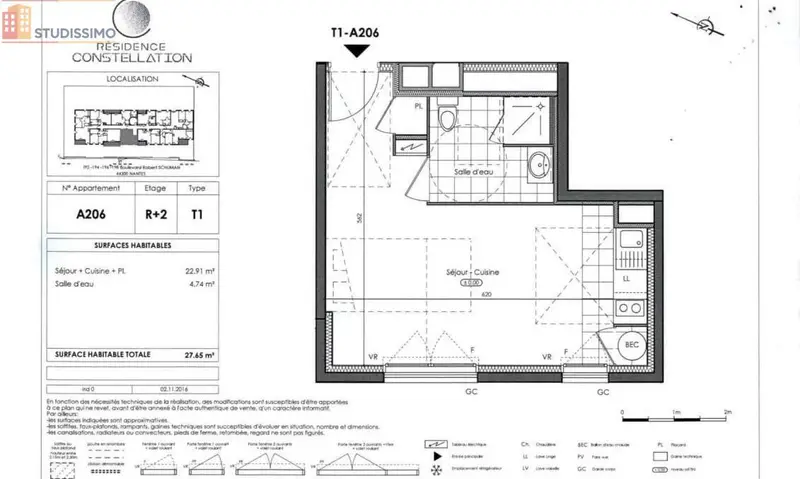 Studio 27m² Nantes 44300 - DPE C - Photo 4