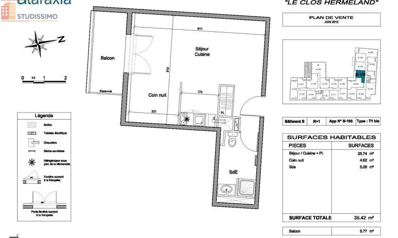 Studio 35m² Saint-Herblain - Lumineux, DPE C - Photo 6