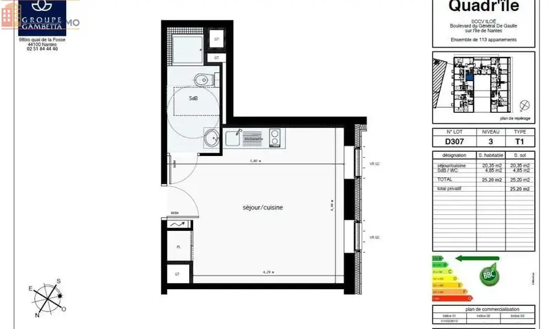 Studio 25m² Nantes 44200 - Photo 1