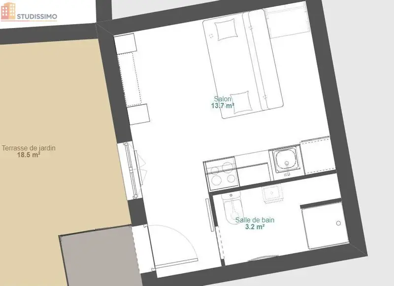 Studio 17m² Angers 49100 - Équipé - Photo 2