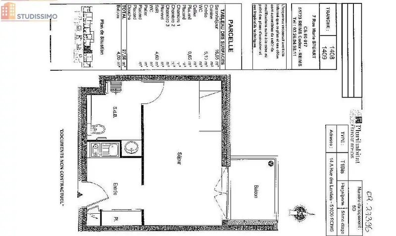 Studio 27m² Reims 51100 - Étage élevé, DPE B - Photo 1