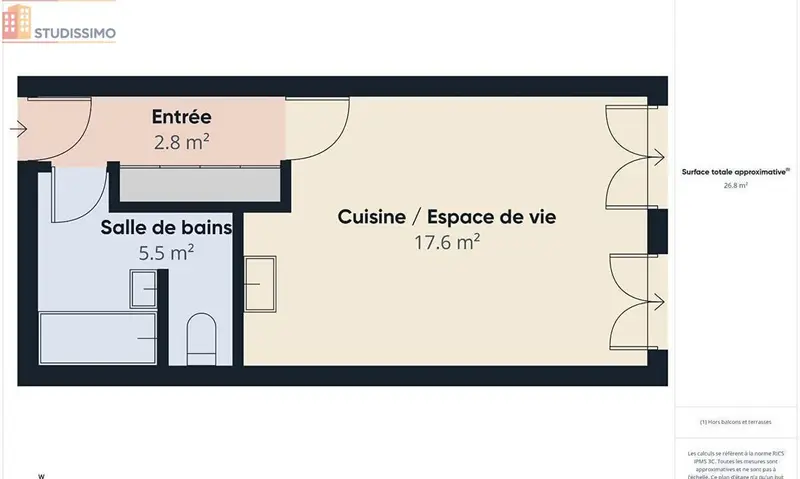 Studio 28m² Nancy 54000 - Étage 2/4, DPE D - Photo 3
