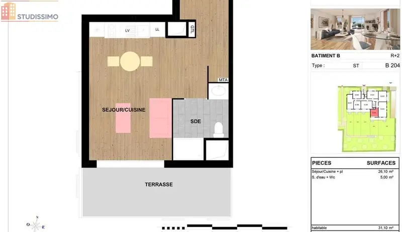 Studio 31m² Metz 57050 - DPE B - Photo 1