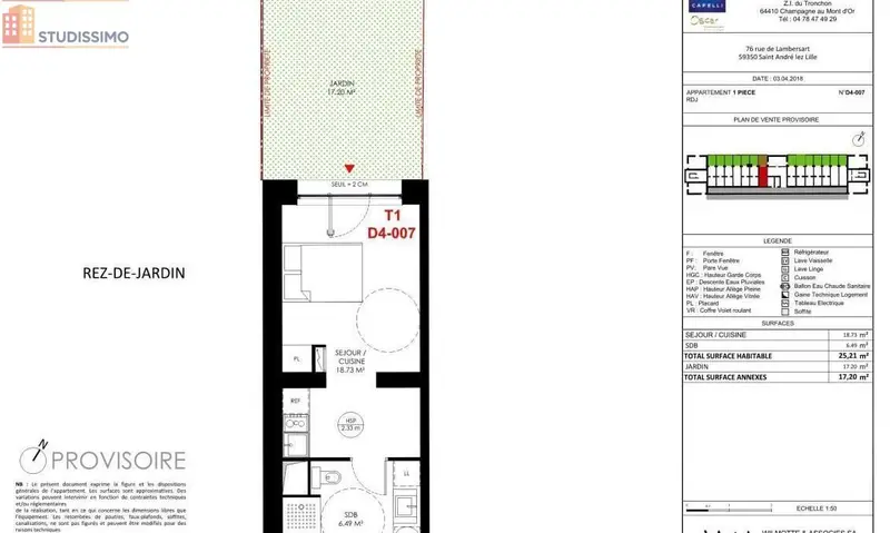 Studio 25m² Saint-André-lez-Lille - lumineux - Photo 1