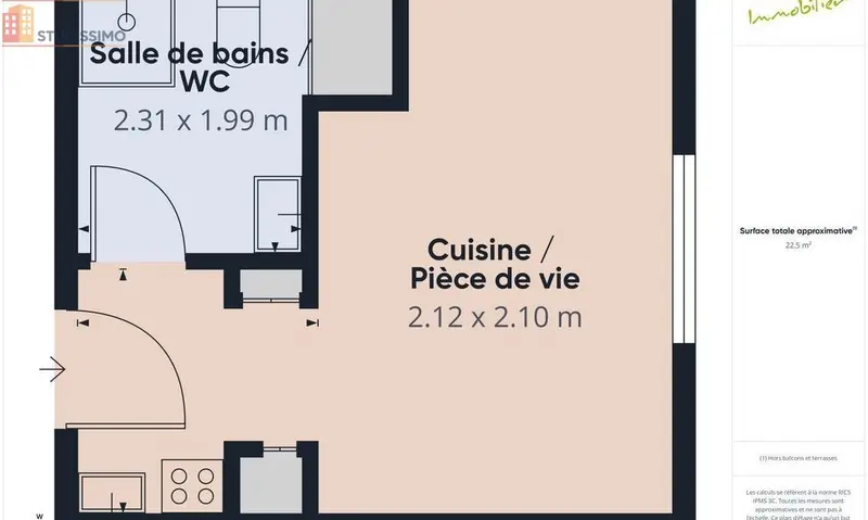 Studio 23m² Troyes - DPE B, 1er étage - Photo 1