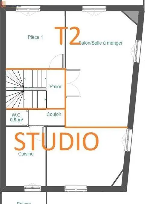 Studio 20m² Périgueux - Balcon, à rénover - Photo 5
