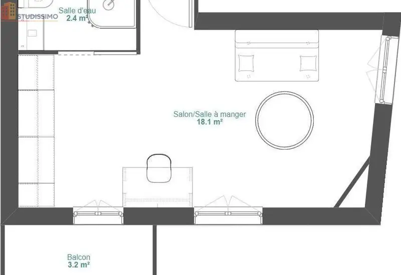 Studio 20m² Périgueux - Balcon, à rénover - Photo 4