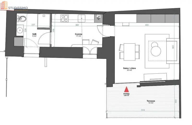 Studio 39m² Périgueux - DPE D, lumineux - Photo 1