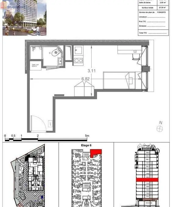 Studio meublé 22m² Strasbourg centre - Lumineux, étage élevé - Photo 1