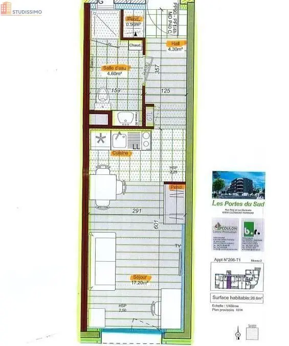 Studio 26m² Clermont-Ferrand - 2e étage, DPE C - Photo 1