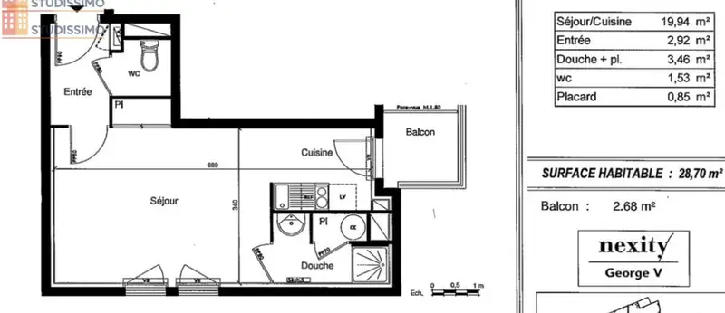 Studio meublé 29m² Lyon 8e - Balcon, parking - Photo 1