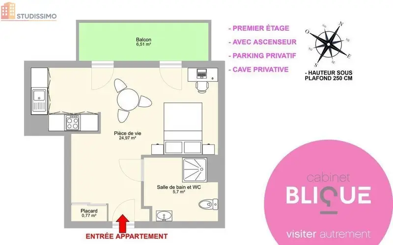 Studio 32m² Tomblaine - DPE C, 1er étage - Photo 9
