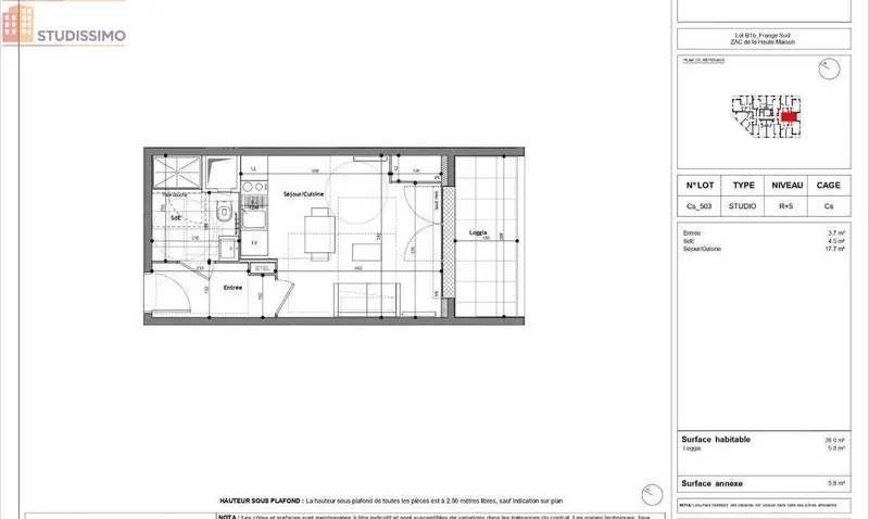 Studio 26m² Champs-sur-Marne - DPE B, 5e étage - Photo 1