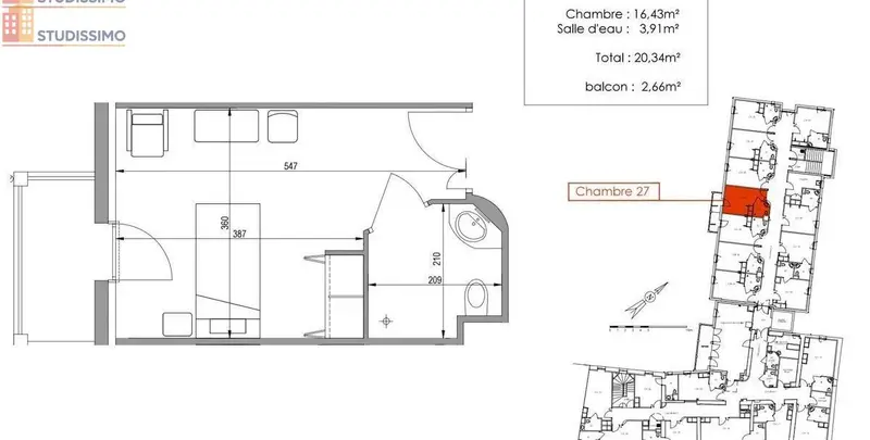Studio 20m² Randan - Balcon, loué (bail commercial) - Photo 1