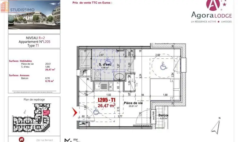 Studio 26m² Limoges 87100 - Photo 3