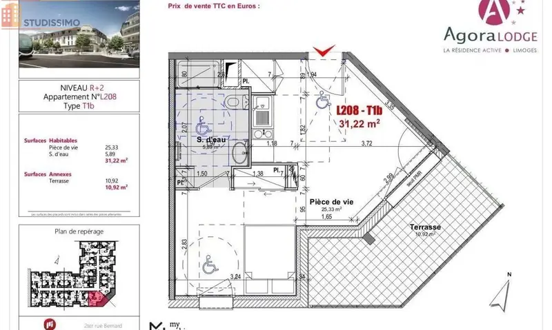 Studio meublé 31m² Limoges - DPE B, lumineux - Photo 1