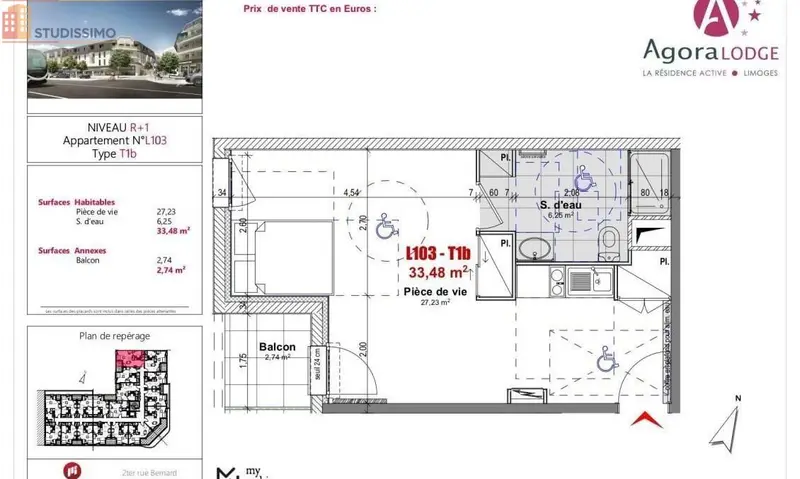 Studio 33m² Limoges - DPE B, au 1er étage - Photo 1