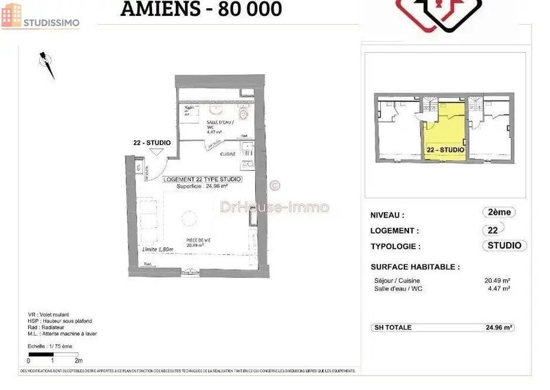 Studio 25m² Amiens centre - Étage élevé, lumineux - Photo 7