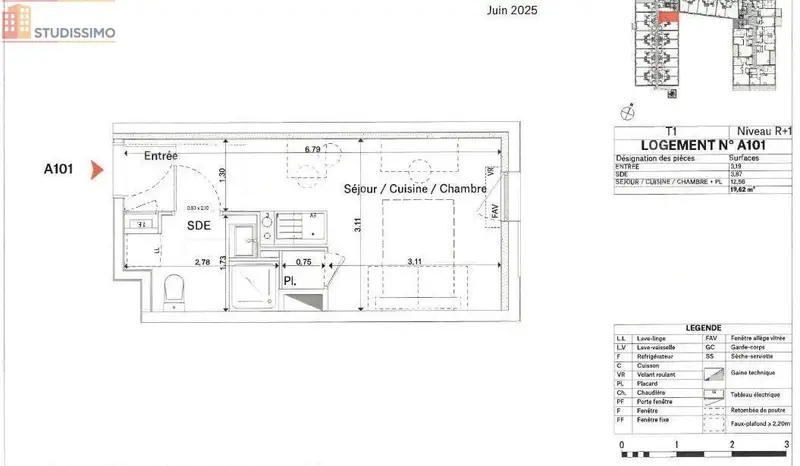 Studio 20m² La Roche-sur-Yon - DPE A, au 1er étage - Photo 1