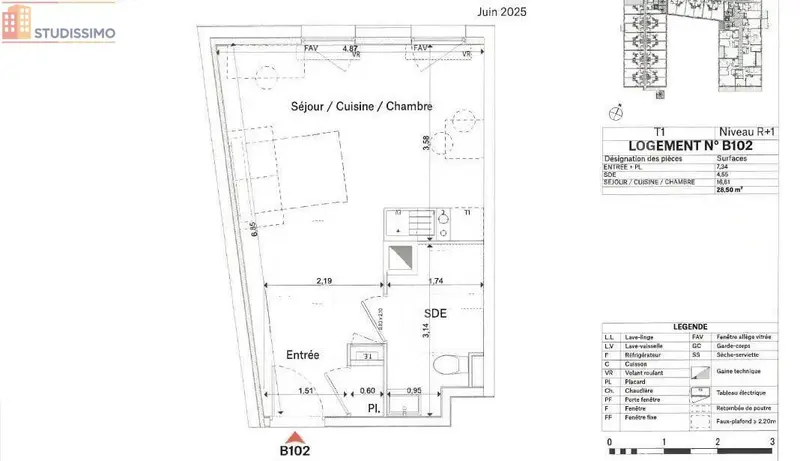Studio 29m² La Roche-sur-Yon - DPE A, 1er étage - Photo 1